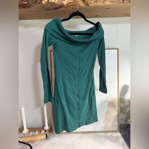 NWT wild fable Teal Off-Shoulder Cowl Button-Front Long Sleeve Dress